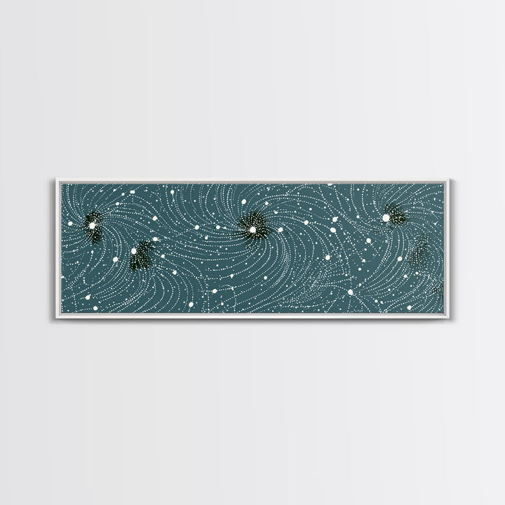 Teal Spiral Particle Field Canvas Print, Modern Abstract Art, Cosmic Geometric Wall Decor, Sci Fi Office Poster, Galaxy Art