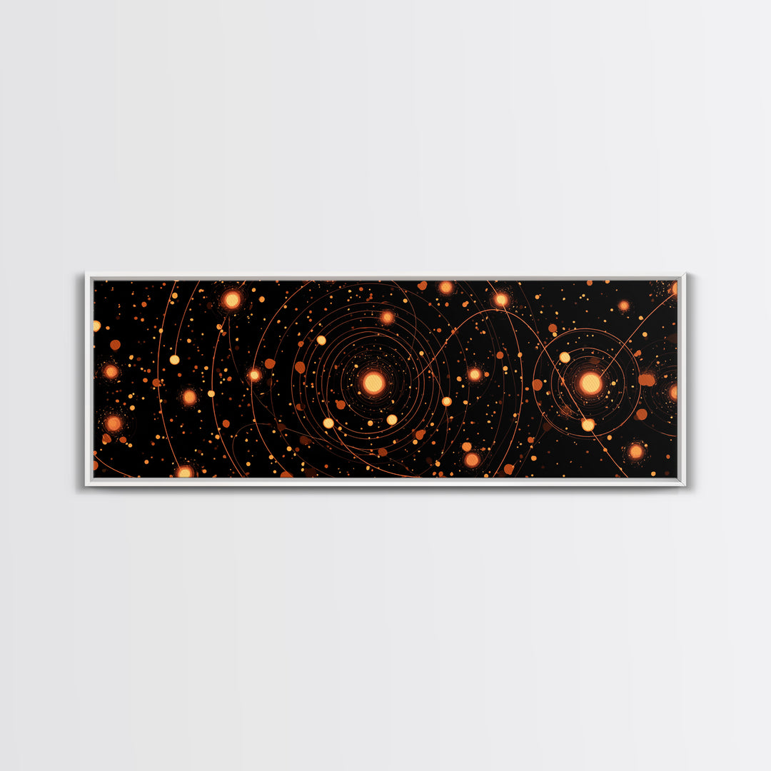 Orange Atomic Orbit Galaxy Wall Art, Mid Century Modern Abstract Science Poster, Retro Space Decor, Cosmic Home Art Print