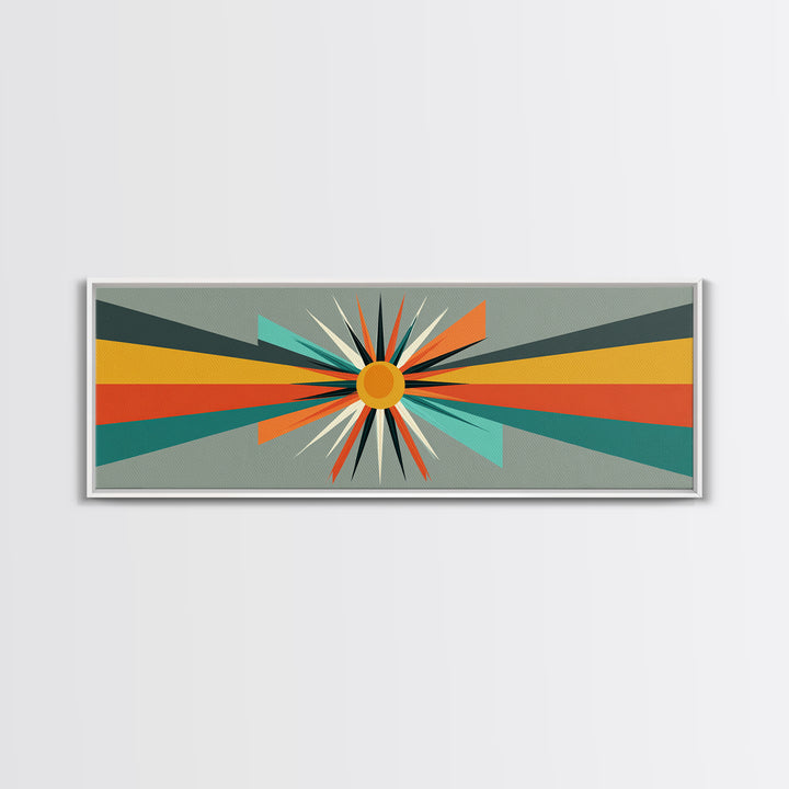 Atomic Orange Sunburst Rays Wall Art, Midcentury Modern Abstract Print, Retro Geometric Decor, MCM Living Room Poster Gift