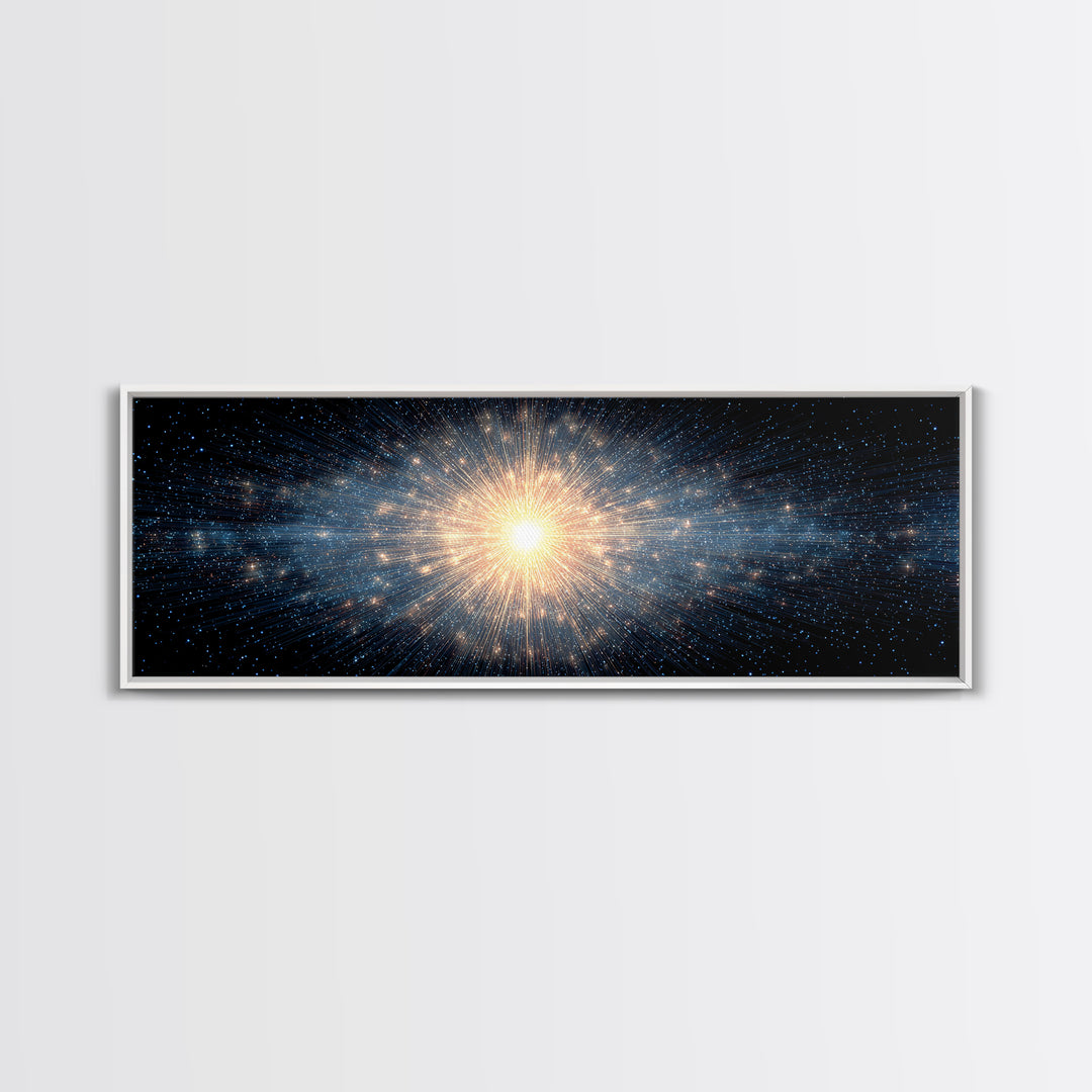 Cosmic Golden Starburst Canvas Print, Space Abstract Art, Modern Wall Decor, Sci Fi Galaxy Poster, Large Living Room Art