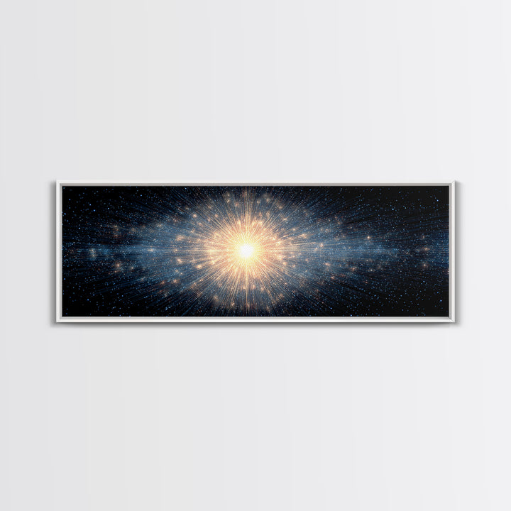 Cosmic Golden Starburst Canvas Print, Space Abstract Art, Modern Wall Decor, Sci Fi Galaxy Poster, Large Living Room Art