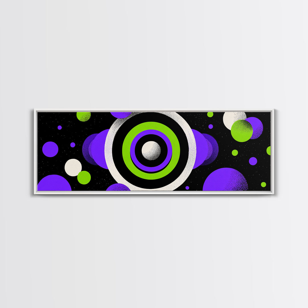 Neon Green Purple Orbit Wall Art, Cosmic Circle Abstract Print, Modern Retro Space Decor, Funky Geometric Poster Gift For Home