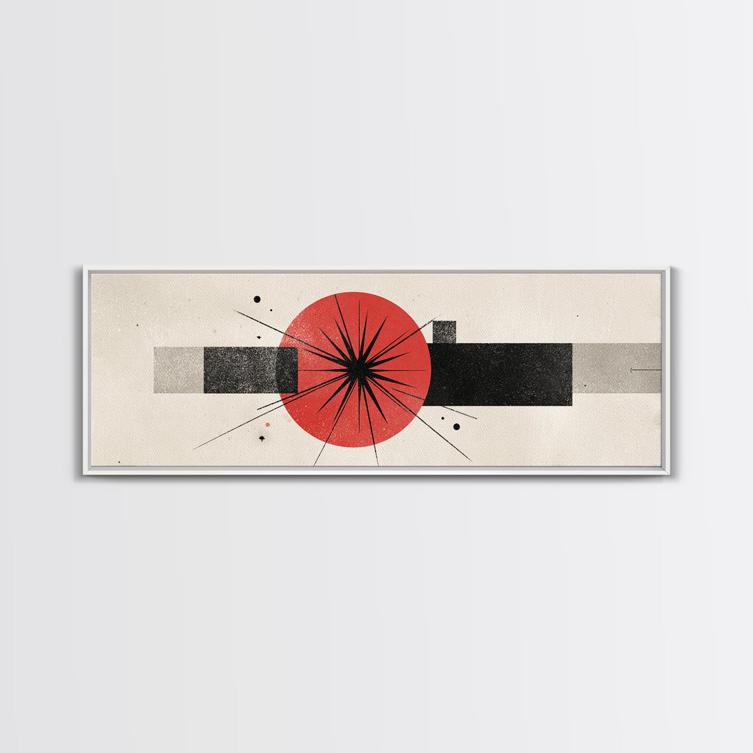 Red Black Atomic Starburst Framed Canvas Print, Midcentury Modern Wall Art, Minimal Geometric Decor, Retro MCM Poster Gift