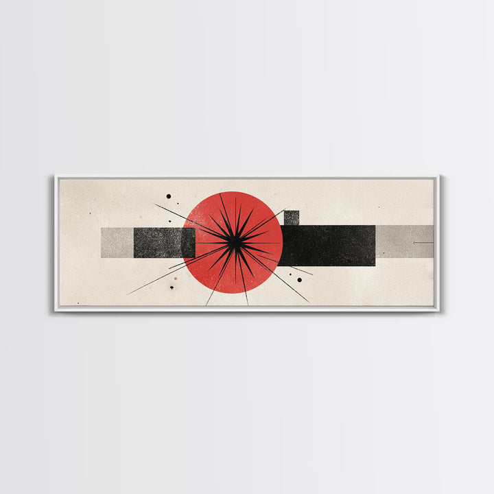 Red Black Atomic Starburst Framed Canvas Print, Midcentury Modern Wall Art, Minimal Geometric Decor, Retro MCM Poster Gift