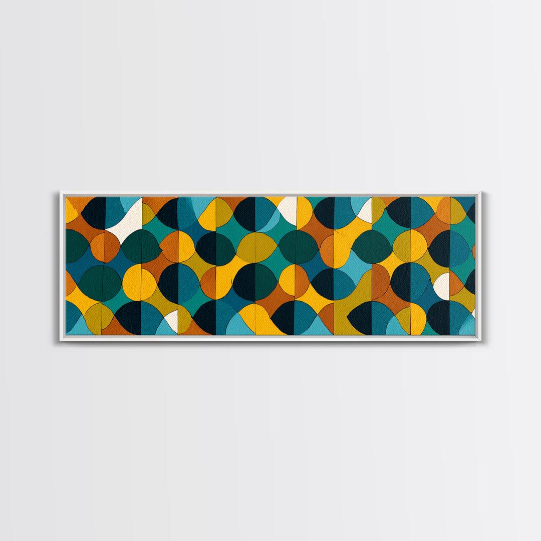 Teal Mustard Orange Geometric Circles Wall Art, Mid Century Modern Abstract Print, Retro MCM Decor, Bauhaus Poster, Living Room Decor