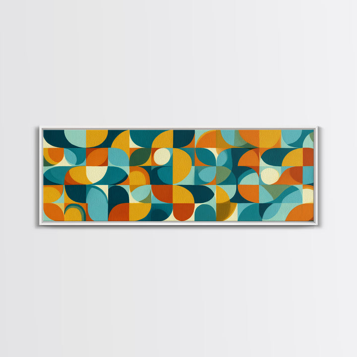 Teal Orange Aqua Rounded Geometric Shapes Canvas Print, Mid Century Modern Wall Art, Retro Bauhaus Poster, Living Room Decor