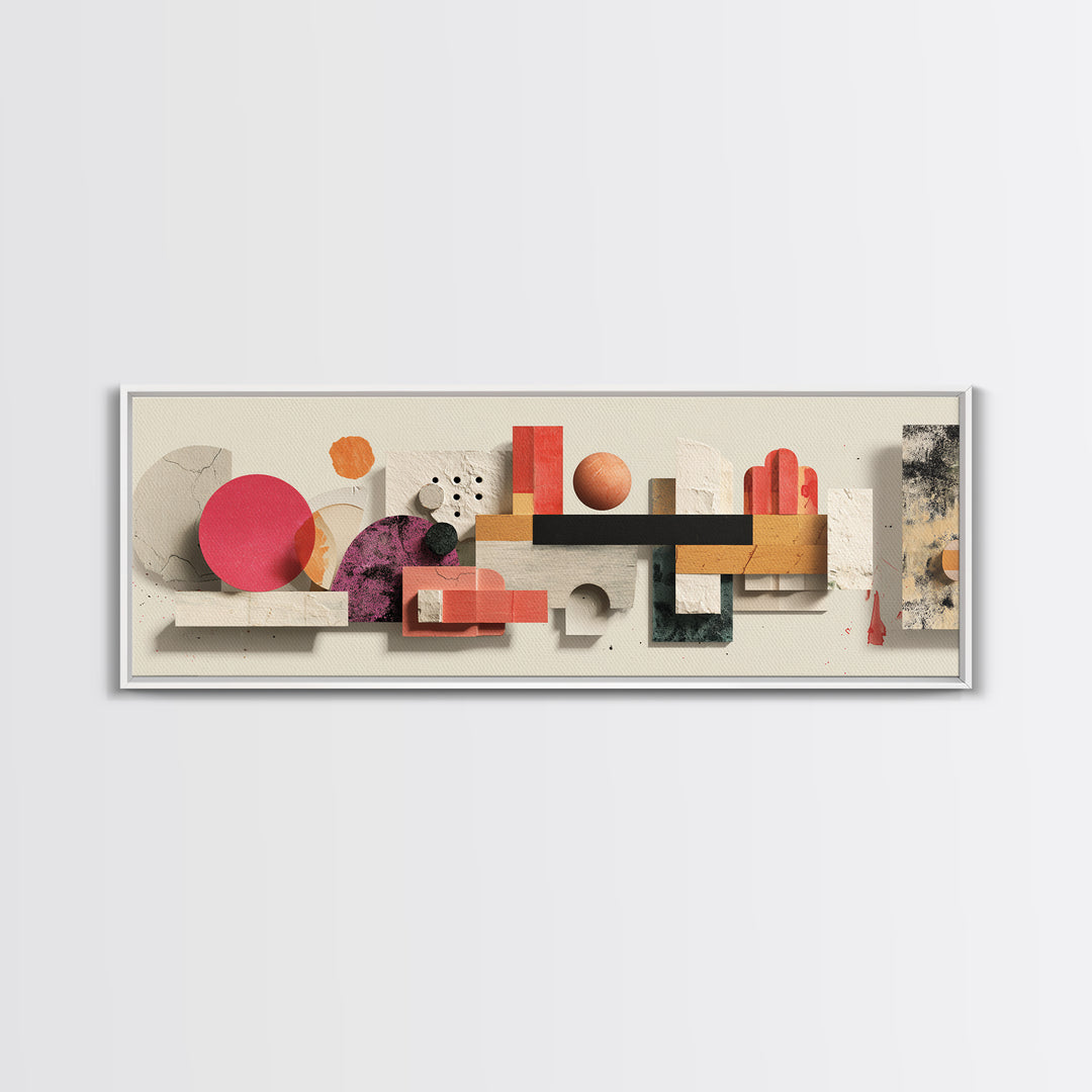 Minimal Geometric Still Life Wall Art, Panoramic Abstract Shapes Poster, Midcentury Modern Art Print, Neutral Home Decor Gift