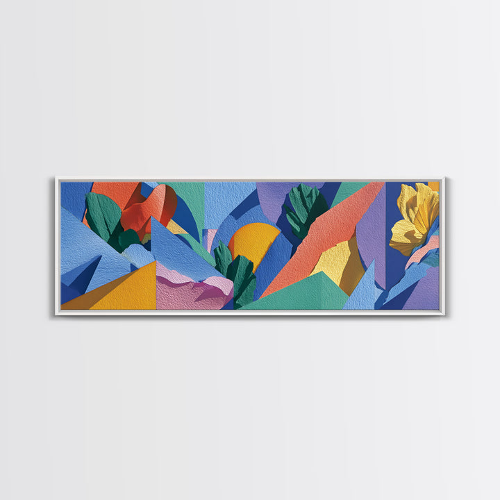 Colorful Tropical Geometric Leaves Wall Art, Midcentury Modern Abstract Canvas, Bold MCM Decor, Retro Living Room Print Gift