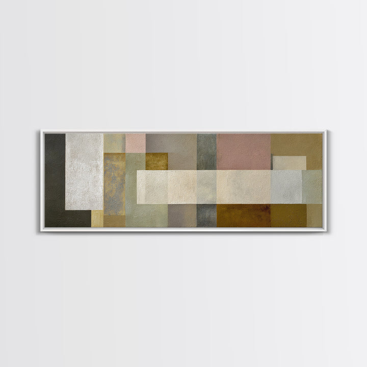 Neutral Muted Rectangle Canvas Print, Midcentury Modern Abstract Wall Decor, Beige Gray MCM Art, Minimalist Living Room Print