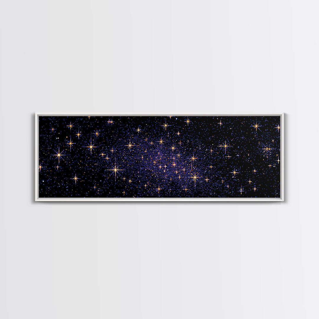 Golden Star Field Canvas Print, Cosmic Modern Wall Art, Navy Celestial Space Poster, Elegant Bedroom Home Office Decor Gift