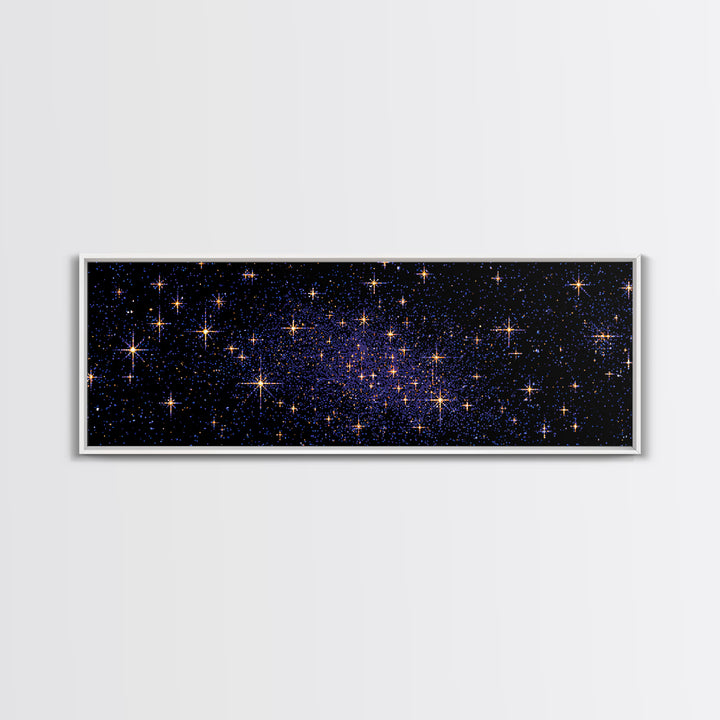 Golden Star Field Canvas Print, Cosmic Modern Wall Art, Navy Celestial Space Poster, Elegant Bedroom Home Office Decor Gift