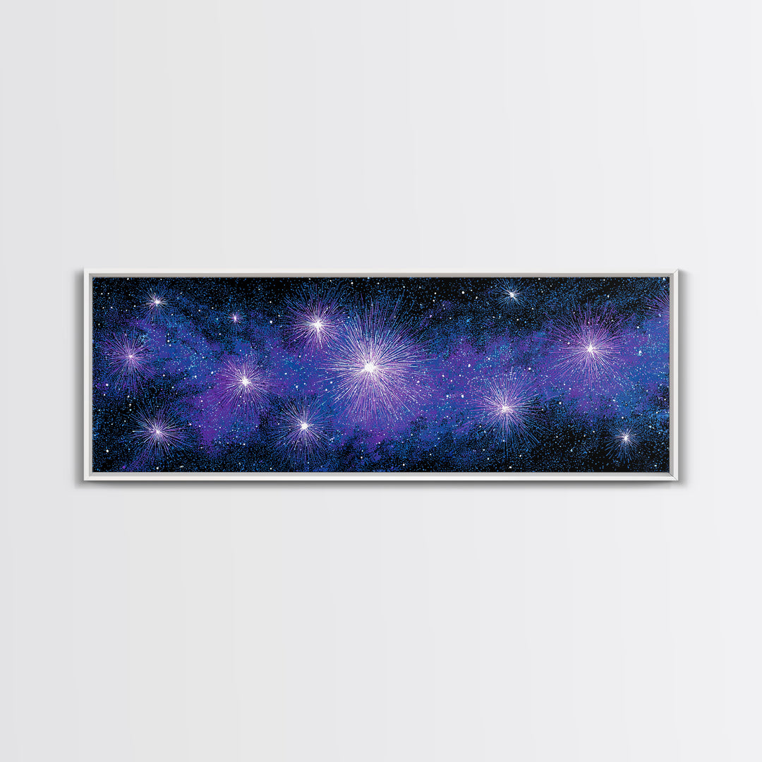 Purple Blue Galaxy Starburst Wall Art, Cosmic Modern Abstract Print, Celestial Space Decor, Vibrant Bedroom And Home Office Canvas Gift