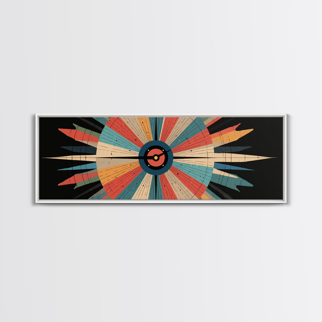 Retro Atomic Target Starburst Wall Art, Midcentury Modern Abstract Print, Geometric MCM Decor, Panoramic Space Age Poster