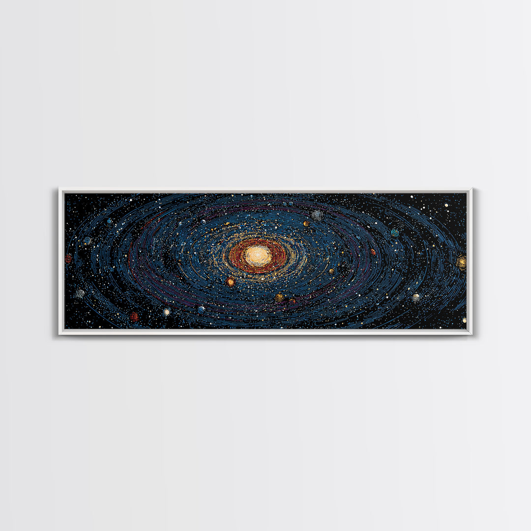 Spiral Galaxy Star Map Canvas Print, Blue Orange Cosmic Wall Decor, Modern Space Abstract Poster, Panoramic Astronomy Art