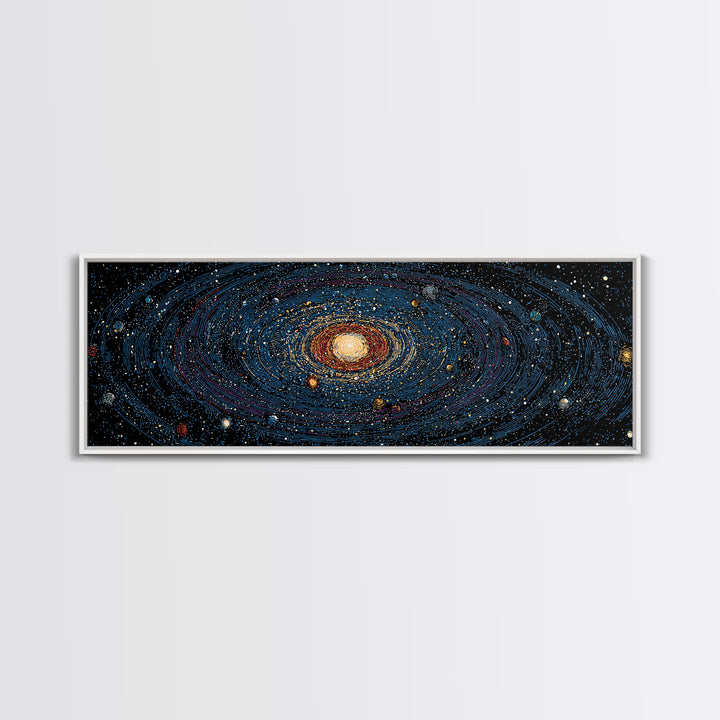 Spiral Galaxy Star Map Canvas Print, Blue Orange Cosmic Wall Decor, Modern Space Abstract Poster, Panoramic Astronomy Art