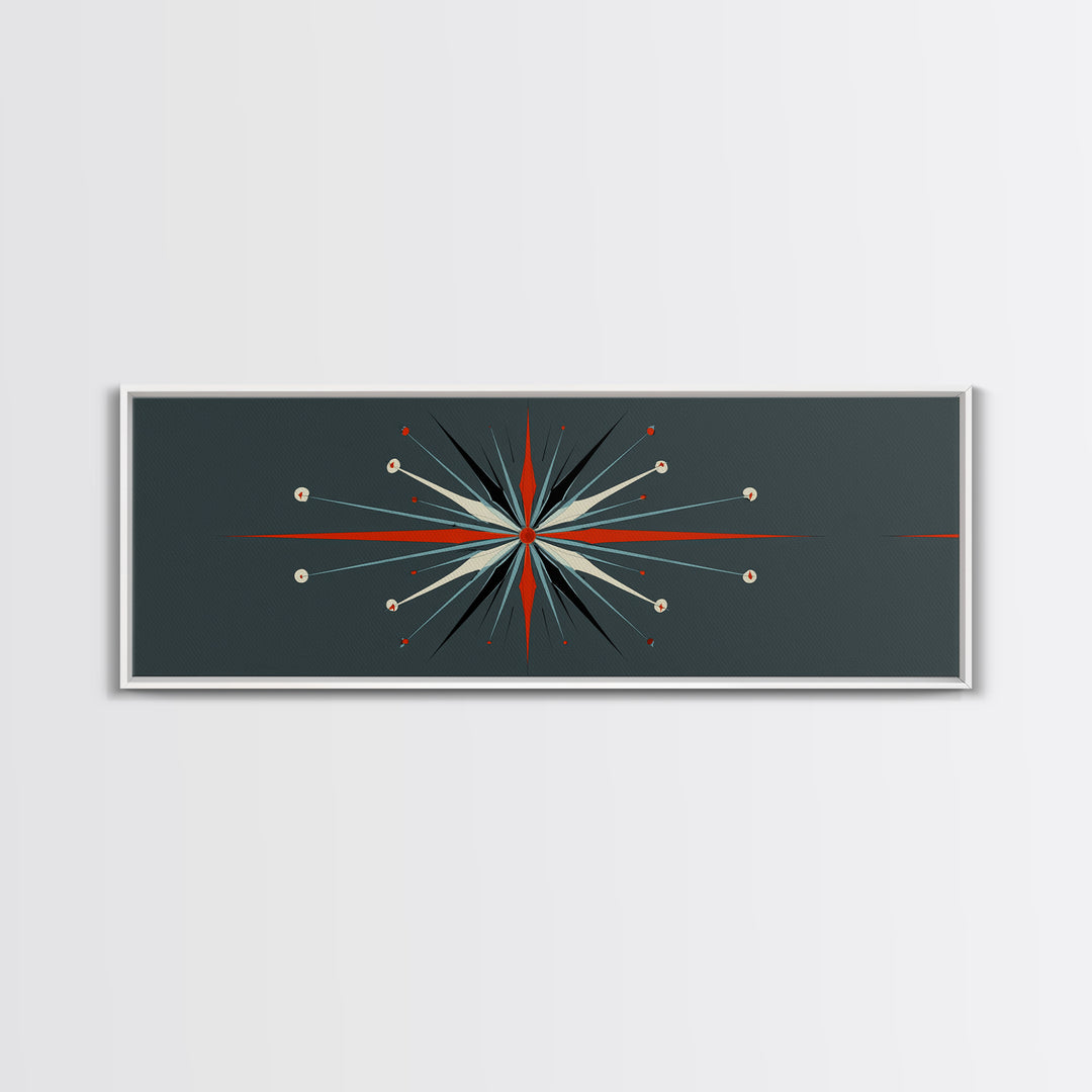 Atomic Red And Teal Starburst Wall Art, Mid Century Modern Decor, Retro Geometric Print, MCM Wall Decor, Space Abstract Art