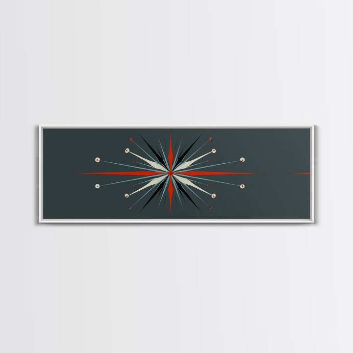 Atomic Red And Teal Starburst Wall Art, Mid Century Modern Decor, Retro Geometric Print, MCM Wall Decor, Space Abstract Art