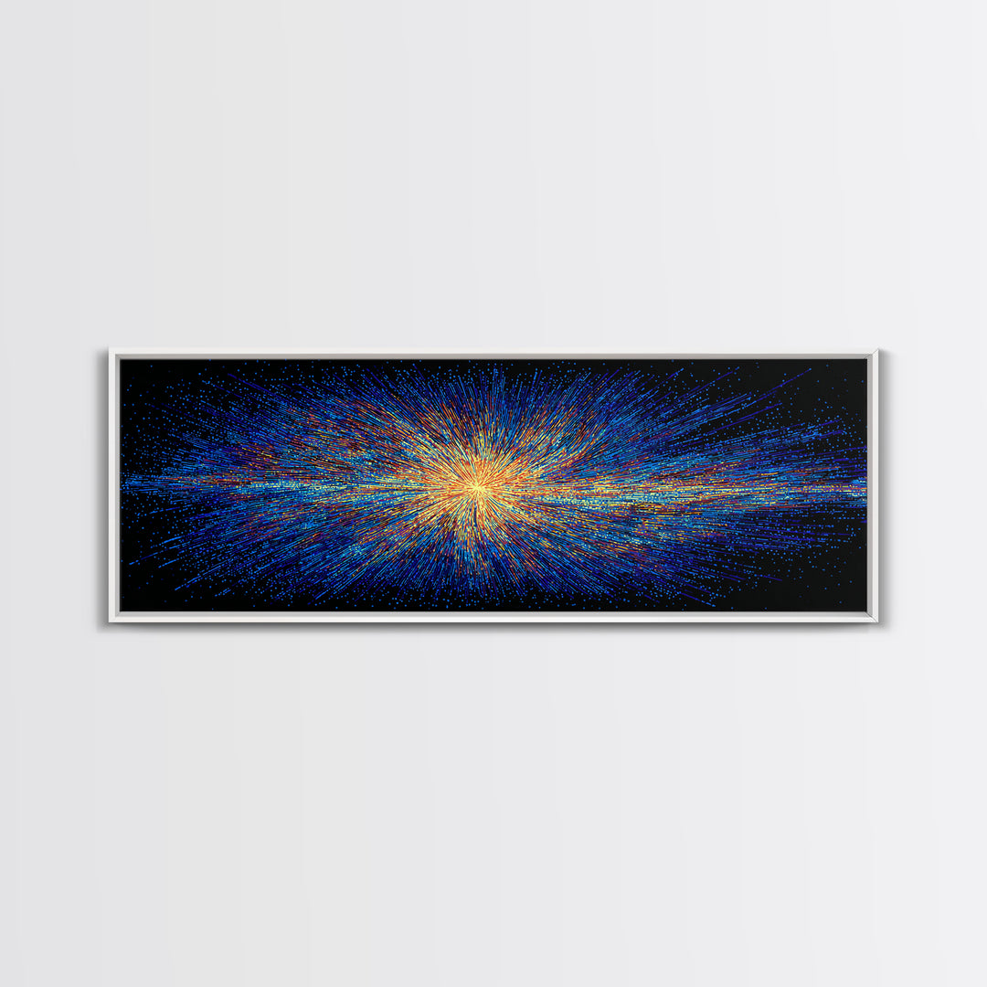 Blue And Orange Particle Burst Canvas Print, Cosmic Retro Wall Art, Modern Abstract Art Print, Space Abstract Art, Digital Art