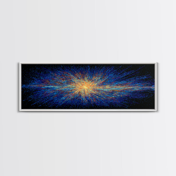 Blue And Orange Particle Burst Canvas Print, Cosmic Retro Wall Art, Modern Abstract Art Print, Space Abstract Art, Digital Art