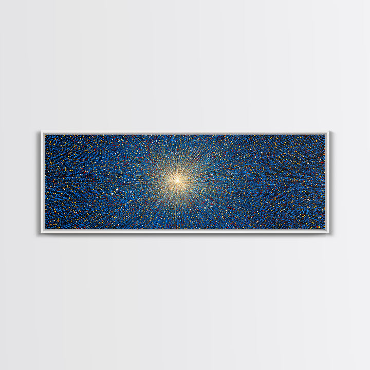 Blue Orange Pixel Particle Burst Canvas Print, Modern Abstract Art, Digital Art Print, Retro Sci Fi Wall Decor, Space Poster