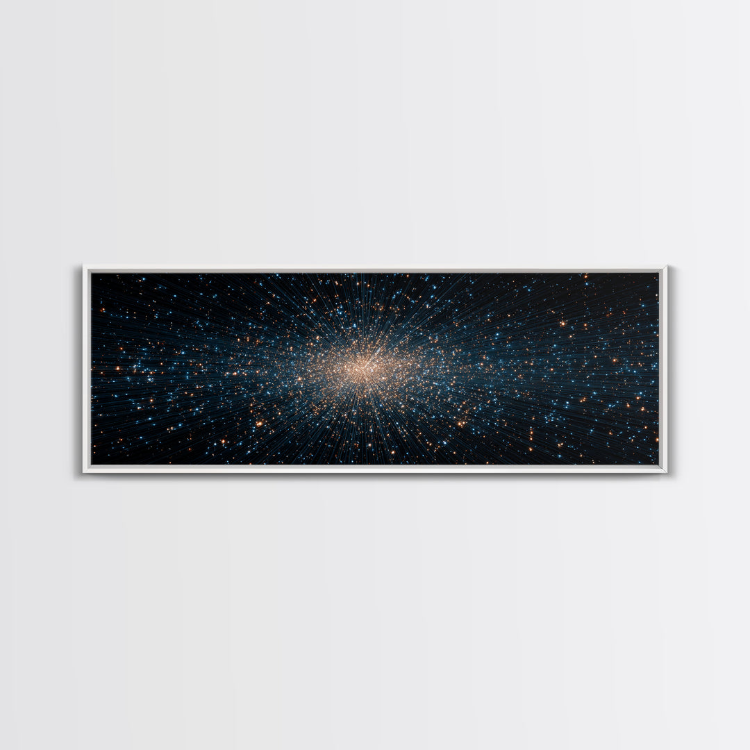 Blue Gold Star Particle Cloud Canvas Print, Modern Abstract Art Print, Cosmic Wall Art, Space Abstract Decor, Office Poster