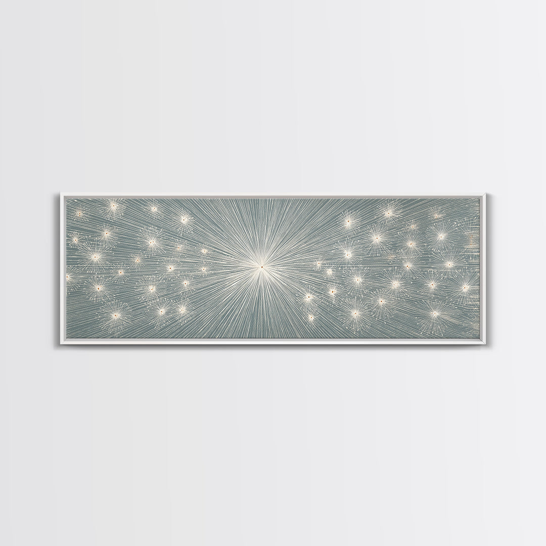Radiant Silver Starburst Dotted Abstract Wall Art, Midcentury Modern Art Print, Atomic Retro Office Decor, Large Canvas Print