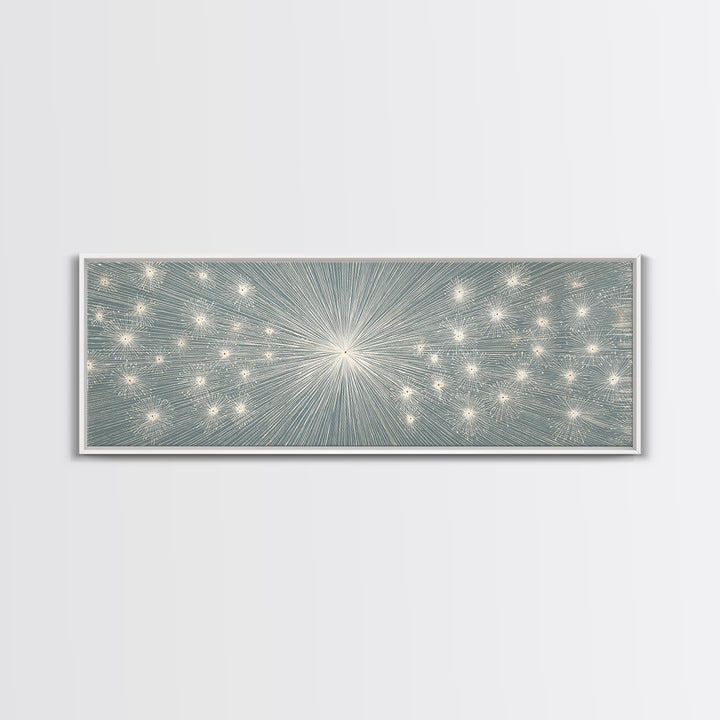 Radiant Silver Starburst Dotted Abstract Wall Art, Midcentury Modern Art Print, Atomic Retro Office Decor, Large Canvas Print