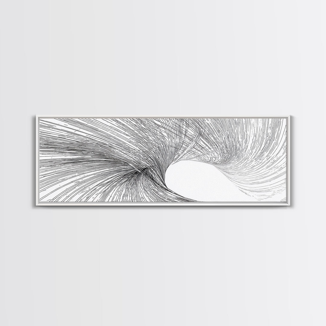 Black White Vortex Wave Line Art Canvas Print, Modern Abstract Wall Art, Minimalist Geometric Decor For Living Room And Office