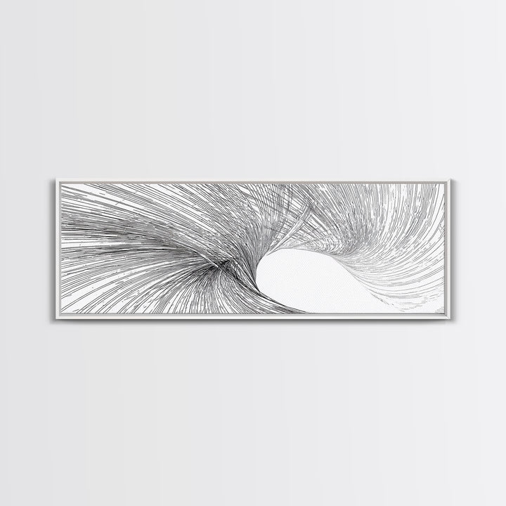 Black White Vortex Wave Line Art Canvas Print, Modern Abstract Wall Art, Minimalist Geometric Decor For Living Room And Office