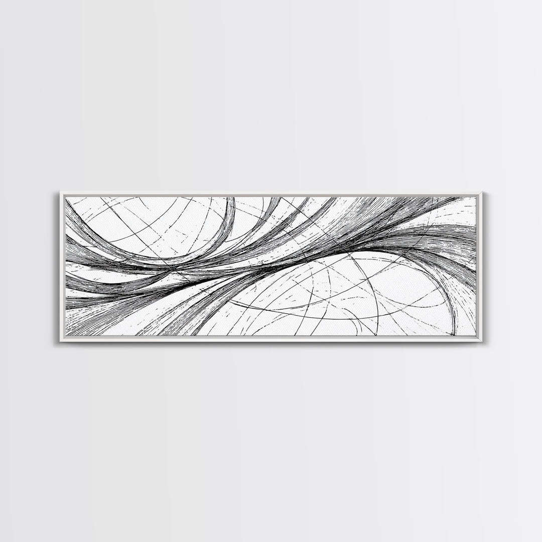 Sweeping Black White Ellipse Line Canvas Print, Modern Abstract Wall Art, Minimalist Geometric Office And Home Decor Print