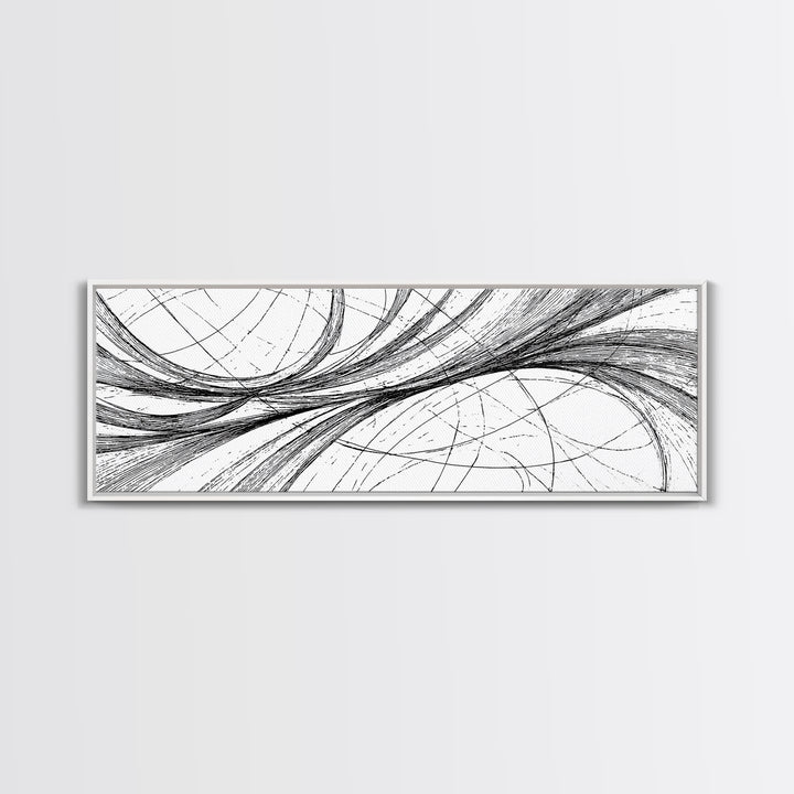 Sweeping Black White Ellipse Line Canvas Print, Modern Abstract Wall Art, Minimalist Geometric Office And Home Decor Print