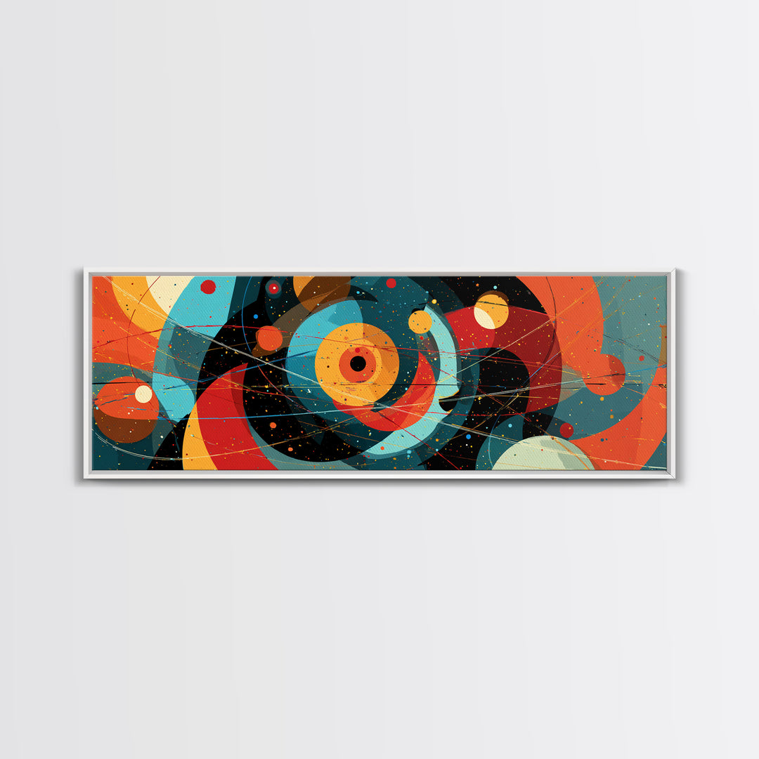 Vibrant Cosmic Circles And Orbits Canvas Print, Midcentury Modern Abstract Wall Art, Space Age Retro Office Decor, Large Art Print