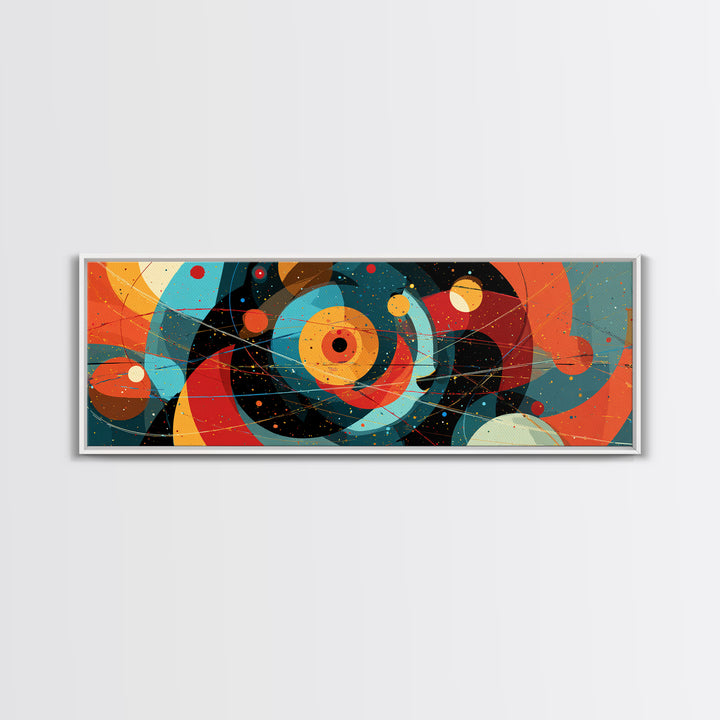 Vibrant Cosmic Circles And Orbits Canvas Print, Midcentury Modern Abstract Wall Art, Space Age Retro Office Decor, Large Art Print