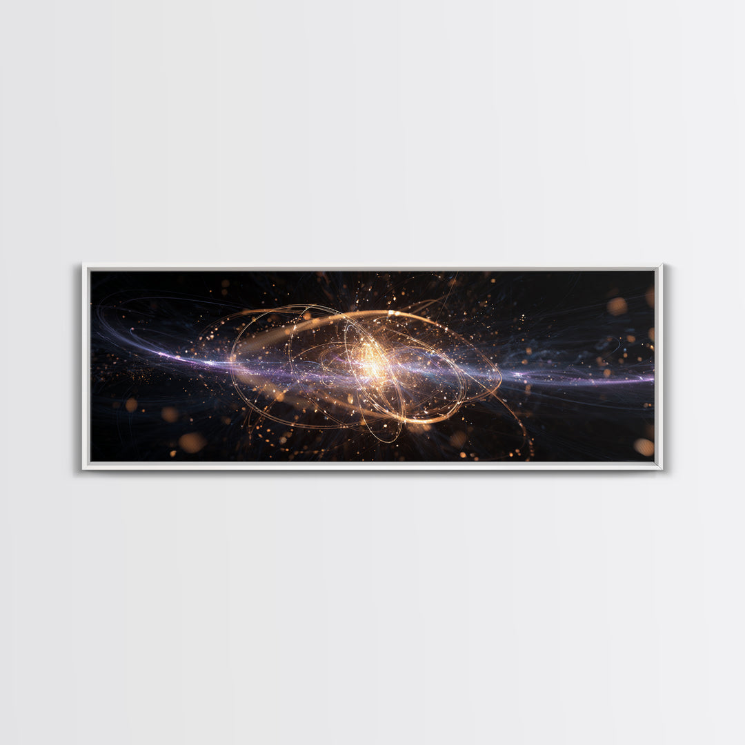 Golden Atomic Particle Burst Wall Art, Futuristic Space Abstract Art, Modern Geometric Wall Decor, Office Art Print And Living Room Decor