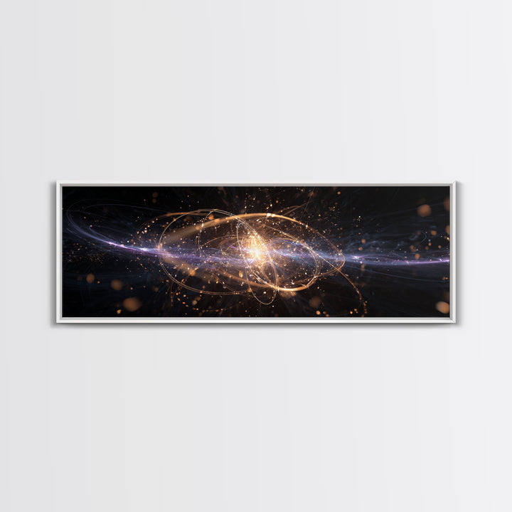 Golden Atomic Particle Burst Wall Art, Futuristic Space Abstract Art, Modern Geometric Wall Decor, Office Art Print And Living Room Decor