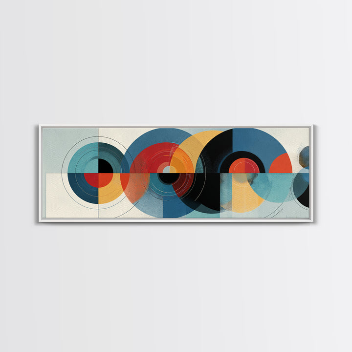 Retro Teal Red Yellow Circle Wall Art, Midcentury Modern Art, Bauhaus Geometric Poster, Colorful MCM Wall Decor, Framed Canvas Print
