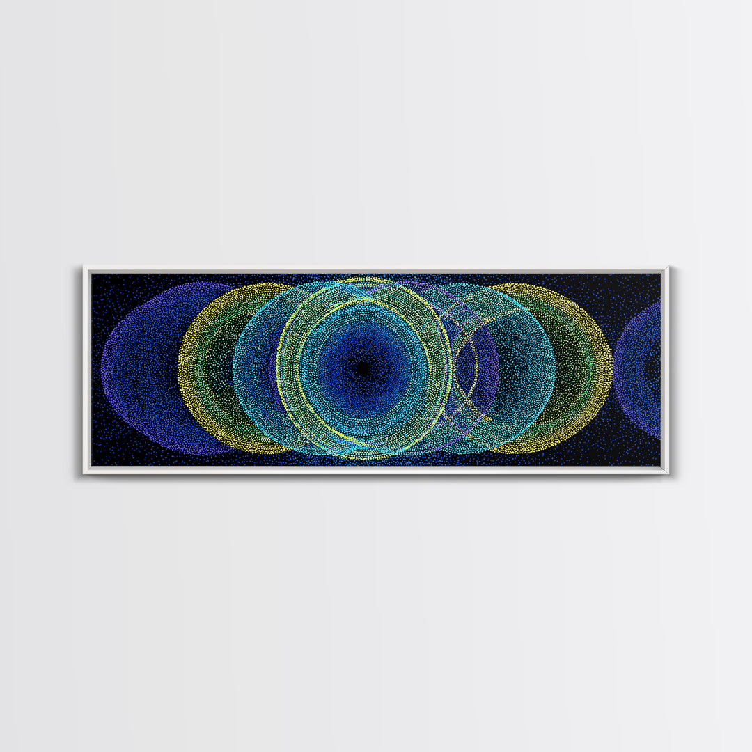 Neon Blue Green Overlapping Circles Canvas Print, Modern Abstract Art, Retro Geometric Wall Decor, Colorful Office Wall Art