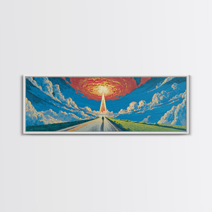 Surreal Road To Radiant Tower Wall Art, Sci Fi Retro Poster, Colorful Landscape Canvas Print, Modern Living Room Decor And Office Art