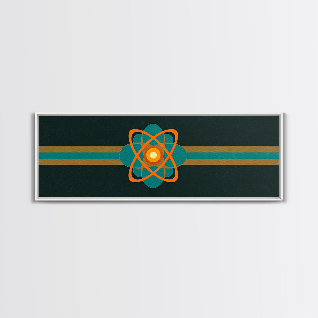 Orange And Teal Atomic Symbol Wall Art, Mid Century Modern Decor, Retro Sci Fi Poster, Space Abstract Art, Modern Art Print
