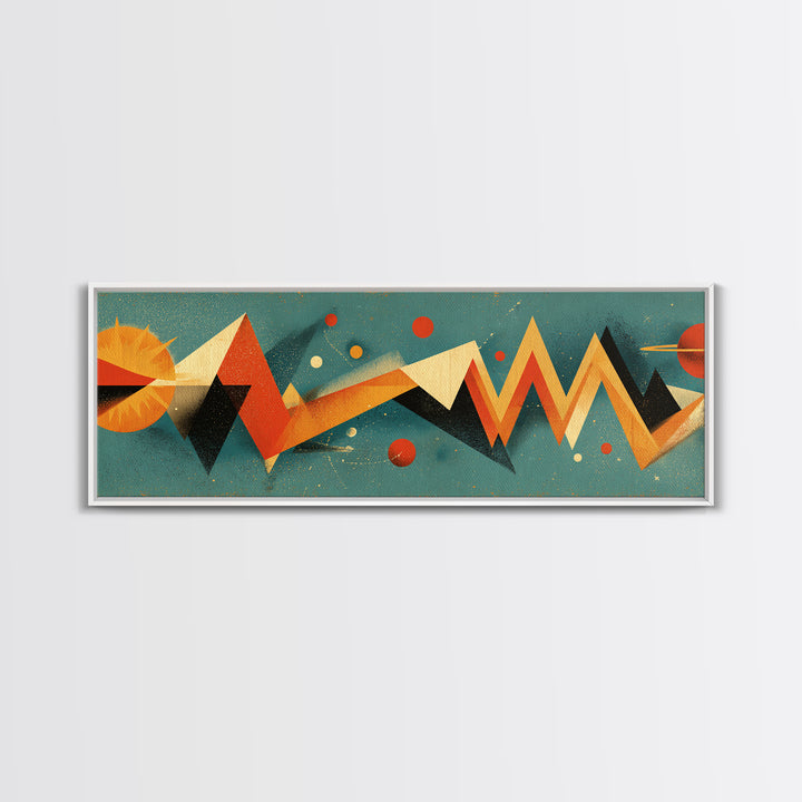 Atomic Sun Zigzag Abstract Wall Art, Mid Century Modern Geometric Print, Orange Teal Retro Decor, Bauhaus Inspired Poster