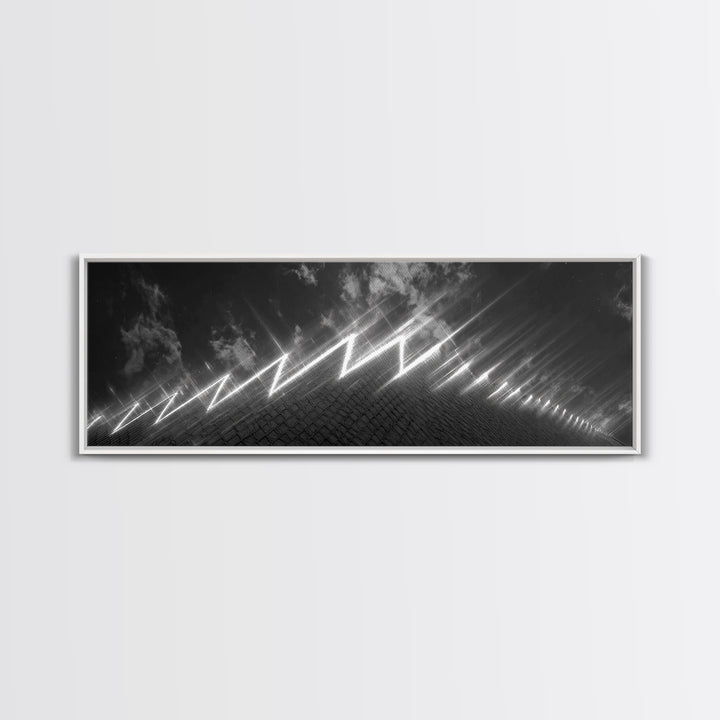 Black And White Lightning Perspective Wall Art, Modern Abstract Art Print, Sci Fi Retro Poster, Masculine Office Wall Decor