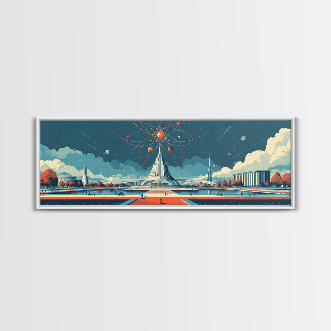 Atomic Expo Pavilion Wall Art, Midcentury Modern Art Print, Retro Futurist Architecture Poster, Space Age Office Decor Gift