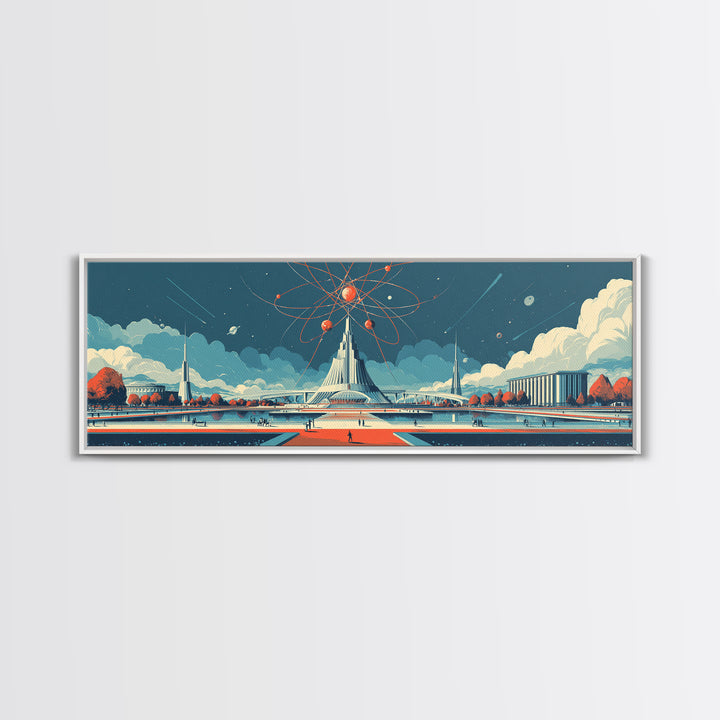 Atomic Expo Pavilion Wall Art, Midcentury Modern Art Print, Retro Futurist Architecture Poster, Space Age Office Decor Gift
