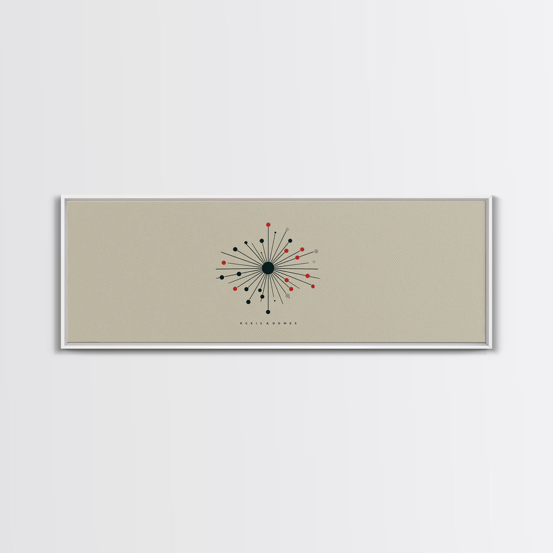 Minimal Atomic Starburst Wall Art, Midcentury Modern Print, Beige Black Red Geometric Poster, Retro Office Decor Gift For Home