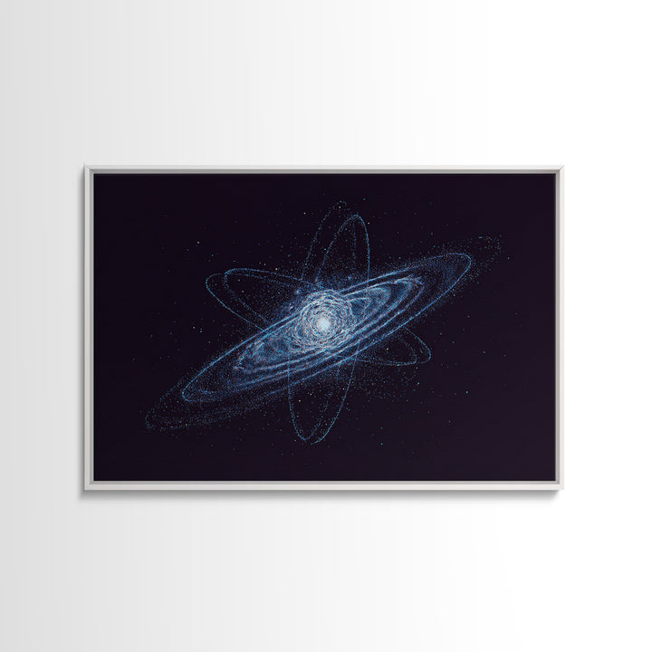 Blue Particle Galaxy Orbit Wall Art, Cosmic Retro Art, Space Abstract Art Print, Modern Geometric Home Decor, Canvas Print