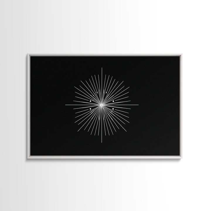 Radial Atomic Star Compass Wall Art, Black And White Midcentury Art Print, Minimalist Geometric Modern Decor, Canvas Print