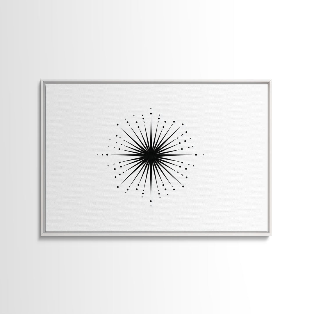 Black Radial Starburst Wall Art, Minimalist Modern Abstract Art Print, Geometric Dots Decor Poster, Midcentury Canvas Print