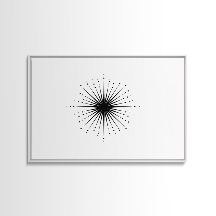Black Radial Starburst Wall Art, Minimalist Modern Abstract Art Print, Geometric Dots Decor Poster, Midcentury Canvas Print