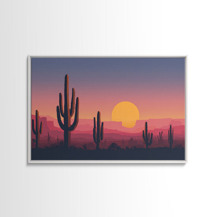 Purple Pink Saguaro Sunset Wall Art, Retro Desert Landscape Print, Midcentury Modern Poster, Colorful Southwestern Decor
