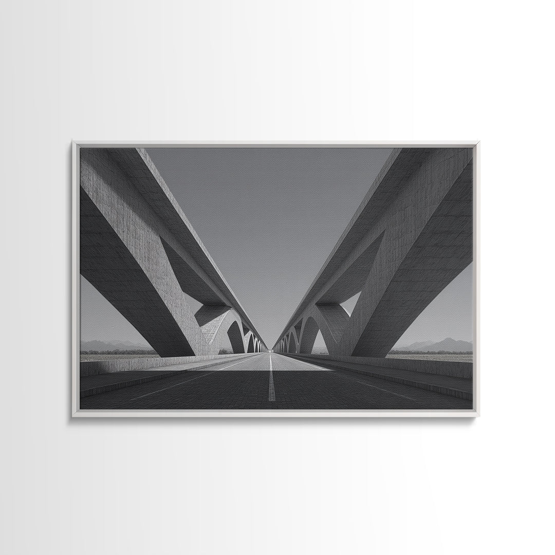 Black And White Concrete Bridge Wall Art, Brutalist Architecture Print, Geometric Perspective, Modern Office Decor Gift Idea